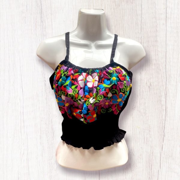 Blusa Top Negra Bordada Modelo Laura